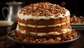 Sumptuous multi-layered carrot cake, dripping with creamy frosting