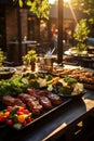 Sumptuous Outdoor Feast: Grilled Delights on a Vibrant Patio Royalty Free Stock Photo