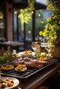Sumptuous Outdoor Patio: Grilled Delights and Rustic Charm Royalty Free Stock Photo