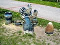 Sculpture depicting the folktale Kurochka Ryaba in the park Kazka in Sumy