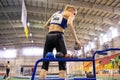 SUMY, UKRAINE - FEBRUARY 21, 2020: Alina Shukh pentathlon champion in shot put sector at Ukrainian indoor track and