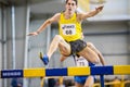 SUMY, UKRAINE - FEBRUARY 22, 2020: Kostyantyn Kolyada wins in 3000m steeplechase race at Ukrainian indoor track and field Royalty Free Stock Photo