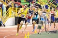 SUMY, UKRAINE - FEBRUARY 21, 2020: sportsmen run 400m race at Ukrainian indoor track and field championship 2020