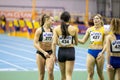 SUMY, UKRAINE - FEBRUARY 20, 2020: Viktoriya Ratnikova wins 60m final at Ukrainian indoor track and field championship