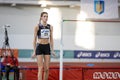 SUMY, UKRAINE - FEBRUARY 22, 2020: Yaroslava Mahuchikh gets ready to jump in high jump contest at Ukrainian indoor track