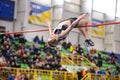 SUMY, UKRAINE - FEBRUARY 22, 2020: Yaroslava Mahuchikh wins in high jump contest at Ukrainian indoor track and field Royalty Free Stock Photo