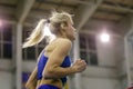 SUMY, UKRAINE - FEBRUARY 7, 2019: Yuliya Levchenko after her best attempt in high jump competition on Ukrainian indoor Royalty Free Stock Photo