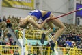 SUMY, UKRAINE - FEBRUARY 7, 2019: Yuliya Levchenko performing her attempt in high jump competition on Ukrainian indoor Royalty Free Stock Photo