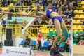 SUMY, UKRAINE - FEBRUARY 7, 2019: Yuliya Levchenko performing her attempt in high jump competition on Ukrainian indoor Royalty Free Stock Photo