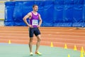 SUMY, UKRAINE - JANUARY 28, 2018: Vitaliy Butrym after win in 400m race on Ukrainian indoor track and field team