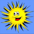 Sun, smiling face, blue background, vector illustration