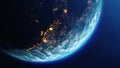 Sun Above Planet Earth View From Space Earth orbit 4k Loop Animation.
