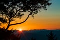 The sun as it sets near Cowee point on the Blue Ridge Parkway in autumn