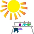 sun as solar system to dry clothes simple vector