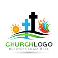 Sun beach City church people union care love logo design icon on white background. Classical, ancient. on white background