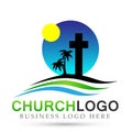 Sun beach City church people union care love logo design icon on white background. Classical, ancient. on white background