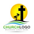 Sun beach City church people union care love logo design icon on white background. Classical, ancient. on white background