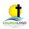 Sun beach City church people union care love logo design icon on white background. Classical, ancient. on white background