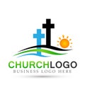 Sun beach City church people union care love logo design icon on white background. Classical, ancient. on white background