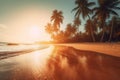 sunrise beach ocean sun sky island sunset landscape palm sea. Generative AI.