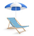 Sun beach umbrella with beach chair on white Royalty Free Stock Photo
