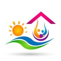 Sun beach water wave home people team work union wellness celebration boat concept symbol icon design vector on white background Royalty Free Stock Photo