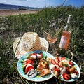 Sun and beach wine cheese with salad