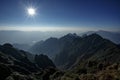 Sun beam over top mountain view of fansipan highest mountain in northern vietnam