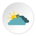 Sun behind clouds icon, flat style