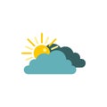 Sun behind clouds icon, flat style