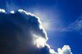 Sun behind dark stormy cloud. Sun on cloudy sky in afternoon Royalty Free Stock Photo