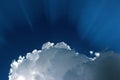 Sun behind the white cloud. Dramatic blue sky with sun rays Royalty Free Stock Photo