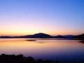 The Sun below the horizon, Twilight landscape of Rani Rashmi Devi Singh Reservoir, Chhattishgarh, India.