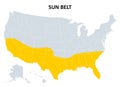 Sun Belt of the United States, region of the southernmost states, map