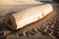 A sun bleached driftwood log resting at the edge of the dunes