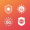 Sun block, protect from uv radiation, SPF 50 icons