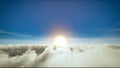 Sun on the blue sky above moving clouds Royalty Free Stock Photo