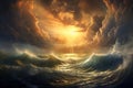 The sun breaking through stormy clouds over the ocean Royalty Free Stock Photo