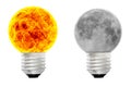 A sun bulb and a lunar bulb Royalty Free Stock Photo