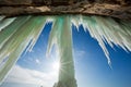 Sun Burst on Grand Island Ice Curtain near Munising Michigan Royalty Free Stock Photo