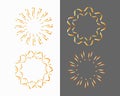 Sun burst rays icons set. Doodle hand drawn logo shapes, paint brush line strokes. Yellow gold orange gradient colours Royalty Free Stock Photo