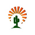 sun and cactus logo sign vector concept design texas west template Royalty Free Stock Photo