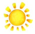 Sun cartoon watercolor. Children`s illustration of the sun drawn by hand. Royalty Free Stock Photo