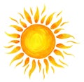 Sun cartoon watercolor. Children`s illustration of the sun drawn by hand. Royalty Free Stock Photo