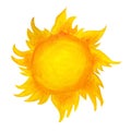 Sun cartoon watercolor. Children`s illustration of the sun drawn by hand. Royalty Free Stock Photo