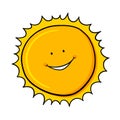 Smiling shining sun cartoon character on white background