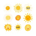 sun character set cartoon vector illustration Royalty Free Stock Photo