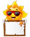 Sun characters cartoon with summer billboard Royalty Free Stock Photo