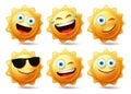Sun characters vector set. Sun emoticon collection in different facial expression Royalty Free Stock Photo