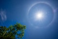 Sun with a circular rainbow,Fantastic beautiful sun halo phenomenon in Thailand Royalty Free Stock Photo